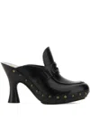 Burberry Leather Mules With Curved Heel And Studded Trim In Black