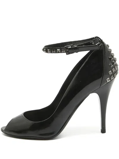Pre-owned Burberry 100mm Studded Peep-toe Pumps