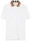 Burberry Check-collar White Polo Shirt With Three-button Placket