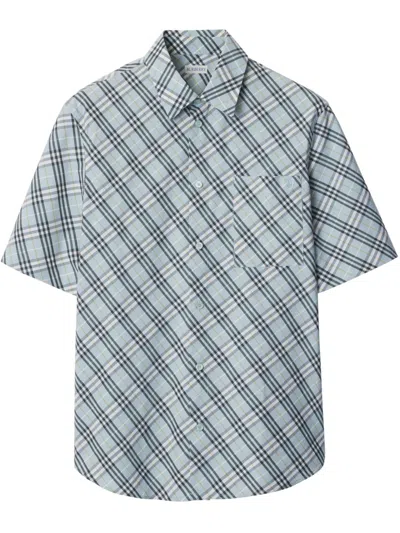 Burberry Check Cotton Shirt In Blue