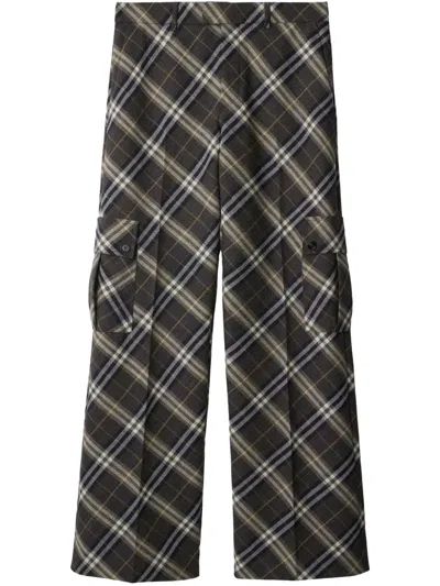 Burberry Check Wool Tailored Trousers In Indigo