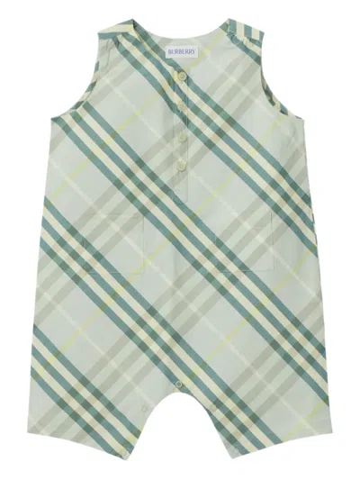 Burberry Babies' 双色格纹连体衣（两件装） In Green