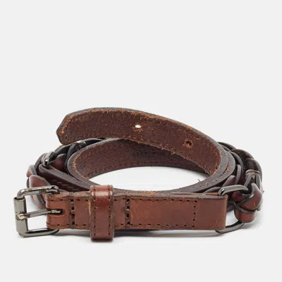 Pre-owned Burberry 105 Cm Buckle Belt Brown Braided Leather