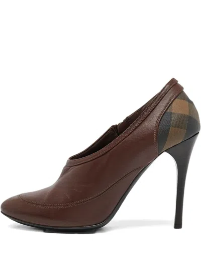 Pre-owned Burberry 105mm Nova Check Heeled Boots In Brown
