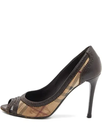 Pre-owned Burberry 105mm Plaid Peep-toe Pumps
