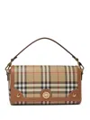 Burberry Canvas And Leather Note Handbag With Check Pattern In Brown