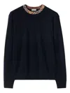 Burberry Crew Neck Knitwear With Distinctive Patterned Collar