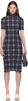 Burberry Check Turtleneck Wool Blend Dress In Blue