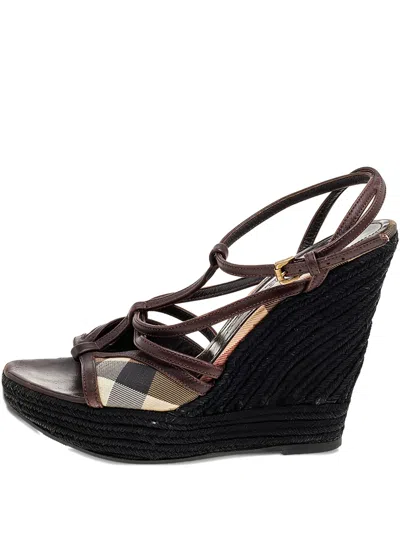 Pre-owned Burberry 120mm Leather Wedge Sandals