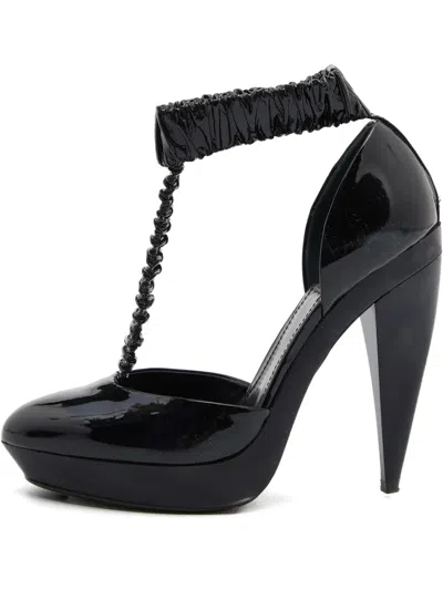 Pre-owned Burberry 120mm Patent-leather T-strap Pumps In Black