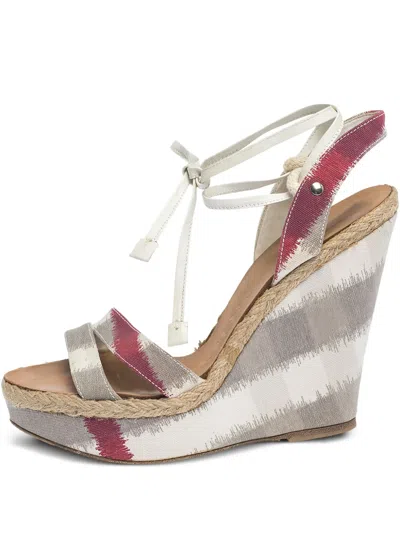 Pre-owned Burberry 120mm Striped Wedge Sandals