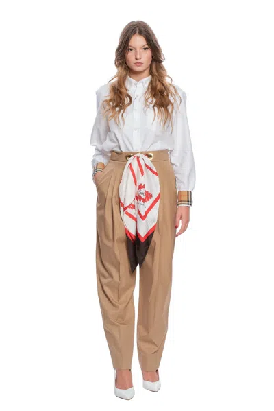 Pre-owned Burberry $1290  Tapered Pant Trouser Silk Scarf Belt Society 6 Us / 40 It / 8 Uk In Beige