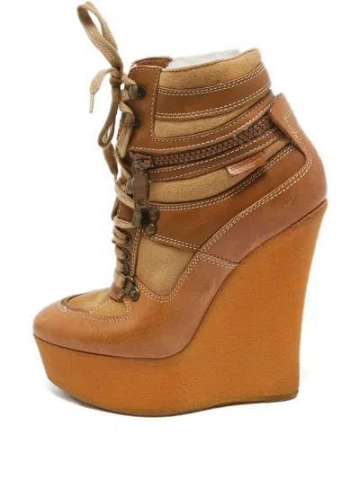 Pre-owned Burberry 130mm Lace Wedge Ankle Boots