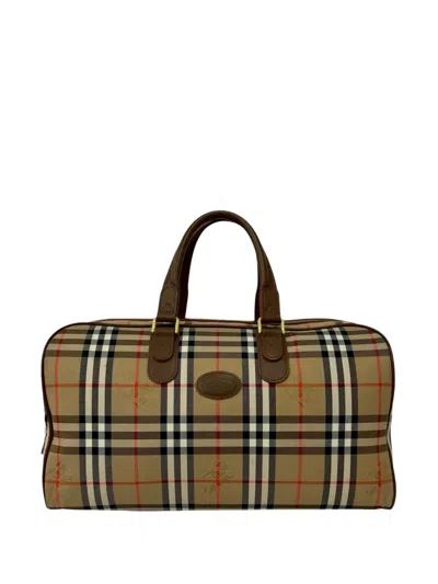 Pre-owned Burberry 1980-1990 Haymarket Check Canvas Travel Bag In Neutral