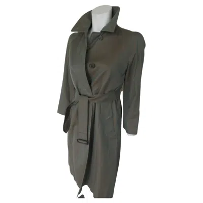 Pre-owned Burberry 1980s Vintage Green Cotton Trench Coat Small