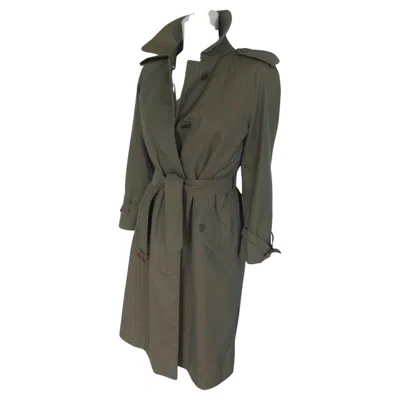 Pre-owned Burberry 1980s Vintage Kaki Wool Zipper Lined Trench Coat With Belt In Black