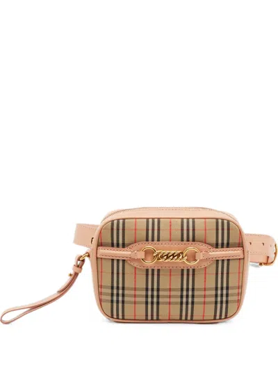 Pre-owned Burberry 1983 Link Knight-check Belt Bag In Neutral