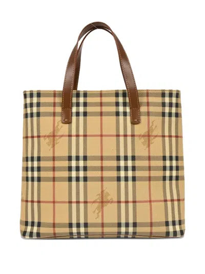 Pre-owned Burberry 1990-2000s Check Tote Bag In Neutral