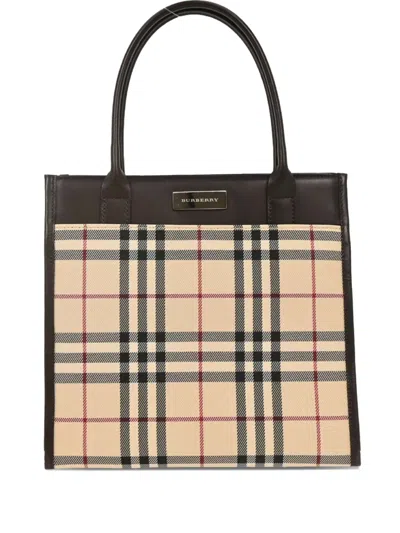 Pre-owned Burberry 1990-2000s Check Tote Bag In Neutral