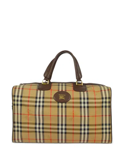 Pre-owned Burberry 1990-2000s House Check-print Boston Bag In Neutrals