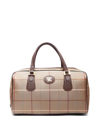Pre-owned Burberry 1990-2000s Plaid Leather Trim Boston Bag
