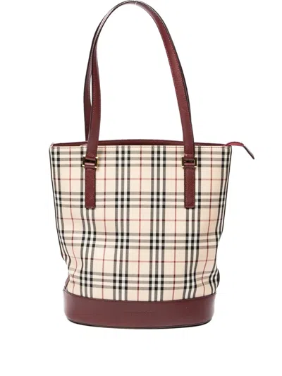 Pre-owned Burberry 1990 House Check Tote Bag In Neutral