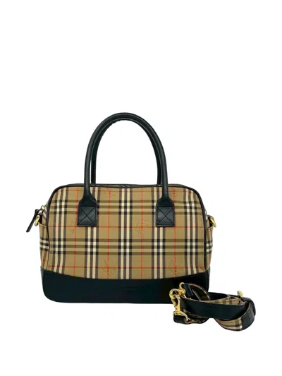 Pre-owned Burberry 1990-2000 Haymarket Check Satchel In Neutral