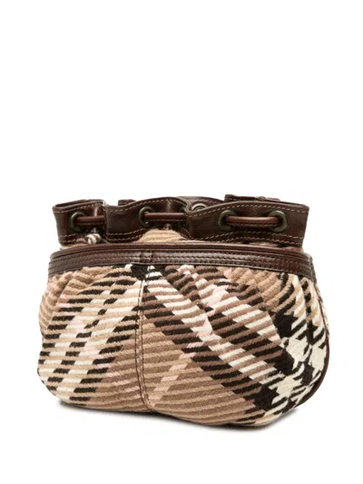 Pre-owned Burberry 1990-2015 Supernova Check Wool Drawstring Crossbody Bag In Brown