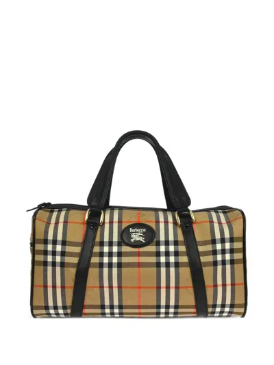 Pre-owned Burberry 1990s Boston House Check Handbag In Neutral