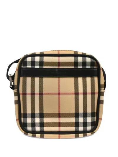 Pre-owned Burberry 1990s Check-pattern Leather Shoulder Bag In Neutral