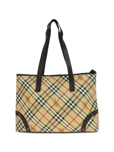 Pre-owned Burberry 1990s Check Pattern Shoulder Tote Bag In Neutral