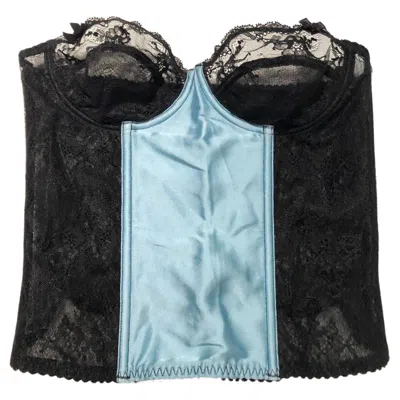 Pre-owned Burberry 1990s Vintage  Women's Black Lace Corset With Blue Satin