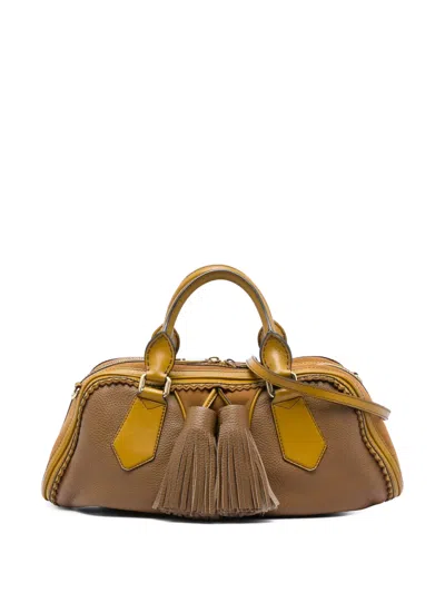 Pre-owned Burberry 1997-2017 Prorsum Grained Calfskin And Suede Tassel Hedwig Satchel In Yellow
