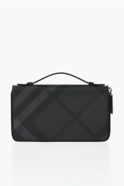 Burberry 2-compartment Leather Wallet With Tartan Motif In Black