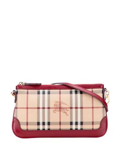 Pre-owned Burberry 2000-2010 Haymarket Check Coated Canvas Peyton Crossbody Bag In Brown