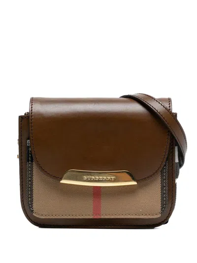 Pre-owned Burberry 2000-2010 Leather And House Check Canvas Crossbody Bag In Brown