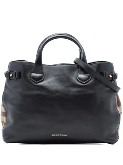 Pre-owned Burberry 2000-2010 Medium Leather And House Check Banner Satchel In Black