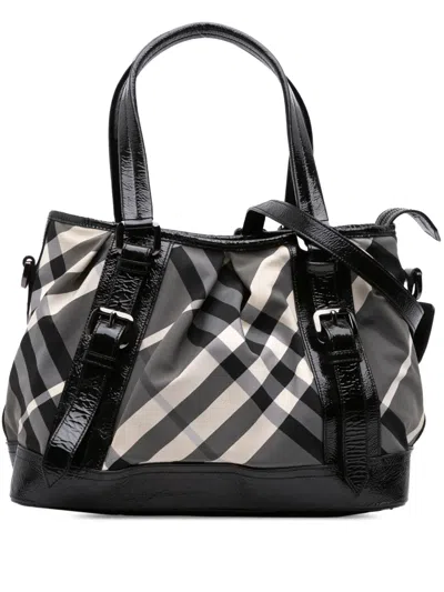 Pre-owned Burberry 2000-2017 Beat Check Nylon Lowry Satchel In Black