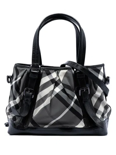 Pre-owned Burberry 2000-2017 Beat Check Nylon Lowry Satchel In Black