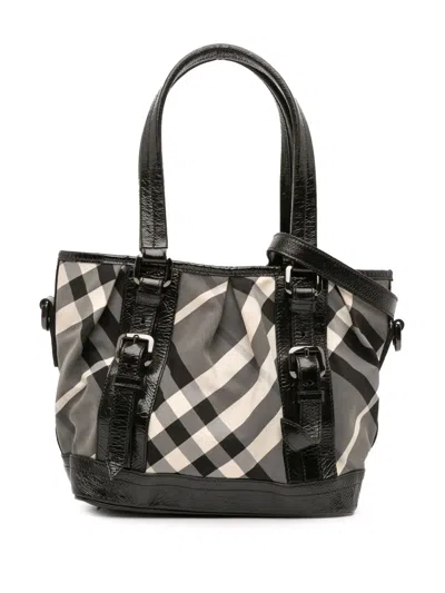 Pre-owned Burberry 2000-2017 Beat Check Nylon Lowry Satchel In Gray