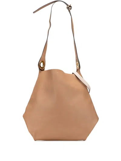 Pre-owned Burberry 2000-2017 Bicolor Calfskin Grommet Hobo Satchel In Brown