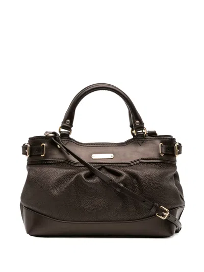 Pre-owned Burberry 2000-2017 Calfskin Bridle Hepburn Satchel In Brown