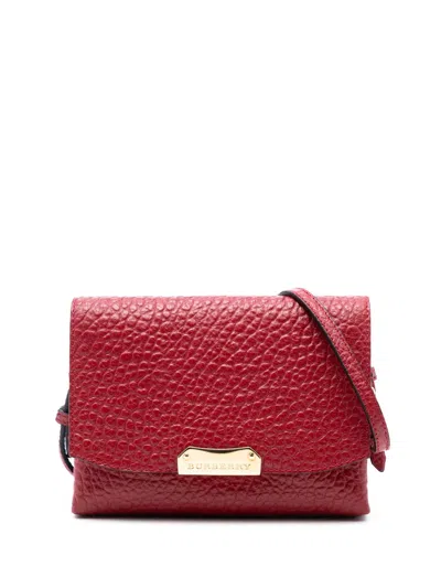 Pre-owned Burberry 2000-2017 Embossed Grained Leather Langley Crossbody Bag In Red