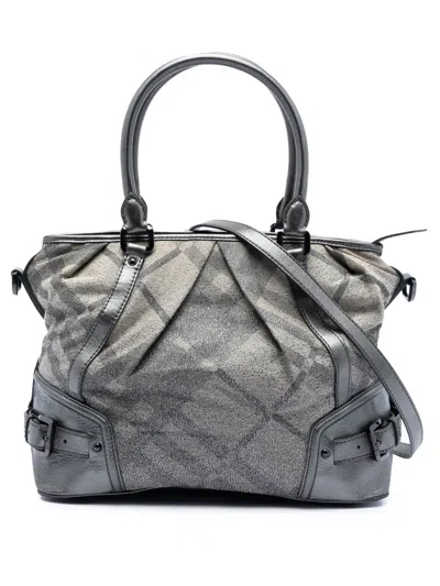 Pre-owned Burberry 2000-2017 Glitter Smoke Check Canvas Check Satchel In Silver