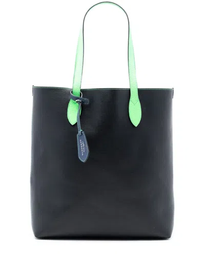 Pre-owned Burberry 2000-2017 Grained Leather And Haymarket Check Coated Canvas Reversible North South Tote Bag In Black