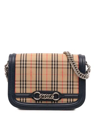 Pre-owned Burberry 2000-2017 Haymarket Check Canvas 1983 Link Flap Shoulder Bag In Blue