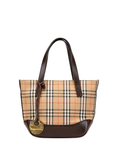 Pre-owned Burberry 2000-2017 Haymarket Check Canvas Handbag In Brown
