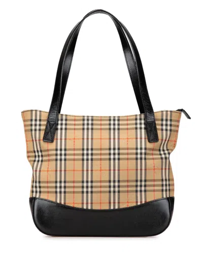 Pre-owned Burberry 2000-2017 Haymarket Check Canvas Handbag In Brown
