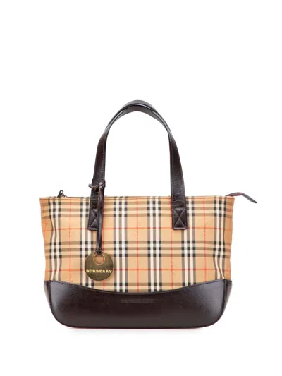 Pre-owned Burberry 2000-2017 Haymarket Check Canvas Handbag In Brown
