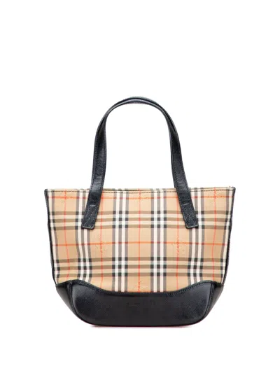 Pre-owned Burberry 2000-2017 Haymarket Check Canvas Handbag In Brown
